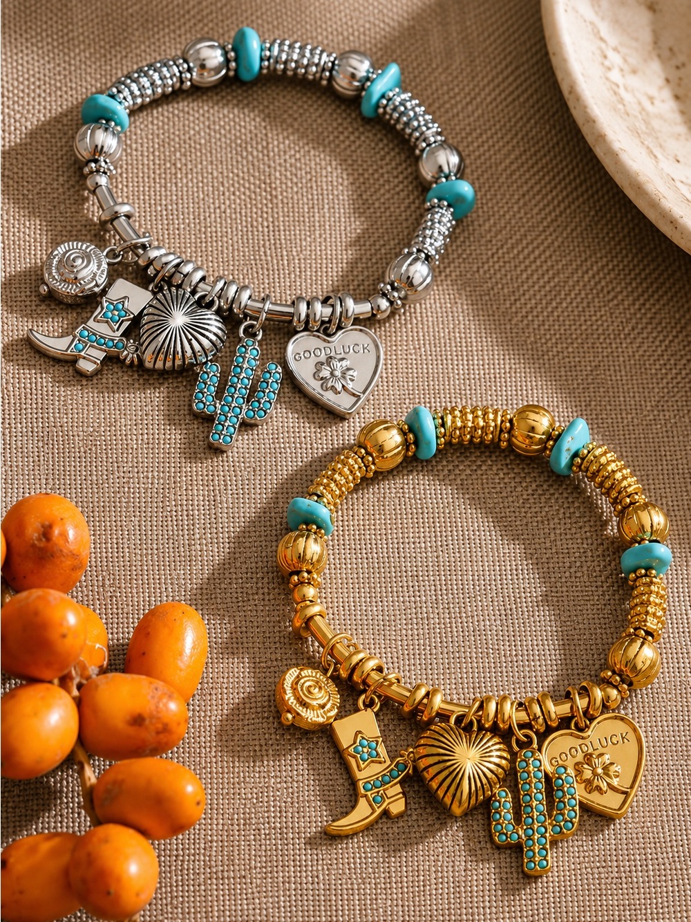 Gold-Tone Bracelet with Turquoise Accents - Picture 6 of 11